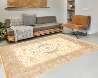8x10 Rug, 8x10 Modern Oversize Oushak Rug, Oversize Oushak Rug, Large Area Rug, Wool Handmade Oushak, 8x10 Area Rug, Cream Brown Carpet, 60s