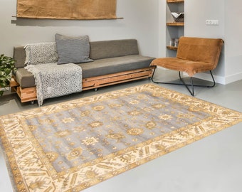 8x10 Light Violet & Beige Soft Vintage Rug, 8x10 Vintage Rug, Oversize Vintage Rug, Large Area Rug, Handmade Wool Oushak Rug, 8x10 Rug, 60s