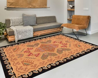 9x12 Area Rug 9x12 Modern Vintage 9x12 OVERSIZE MODERN VINTAGE Rug 9x12 Large Area Rug Oushak Handmade Rug 9x12 Rugs Tan & Teal Green Rug