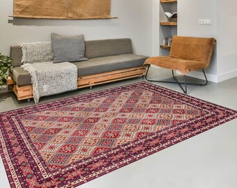 10x13 Area Rug, 10x13 Red Navy Blue Vintage Rug, Oversize Vintage Rug, Large Area Rug, 10x13 Rug, Aesthetic Handmade Vintage, Antique 70s