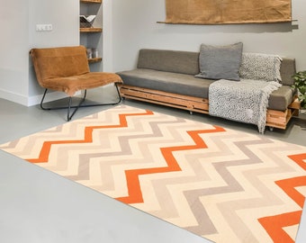 8x10 Area Rug, 8x10 Ivory & Orange Kilim Rug, Oversized Kilim Rug, Large Area Rug, 8x10 Rugs, Wool Handmade Jute Kilim, Kilim Rug 8x10, Gift