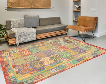 8x10 Area Rug, 8x10 Tribal Kilim, 8x10 Oversize Kilim Rug, Large Area Rug, Wool Handwoven Kilim, 8x10 Rugs, Colorful Kilim, Kilim Rug 8x10