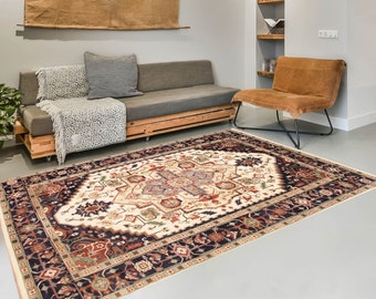 10x14 Blue Cream Retro Vintage Rug- 10x14 Oversize Retro Rug- Large Area Rug- 10x14 Rugs- Handmade Woo Turkish Rug- Vintage Rug 10x14- 59s