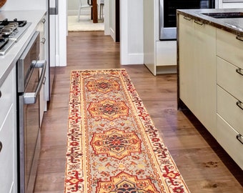 3x10 Turkish Runner Rug, 3x10 Dusty Blue Turkish Runner Rug, 3x10, Turkey Handmade Oushak, 3x10 Vintage Runner, Oriental Style, Hallway Hall