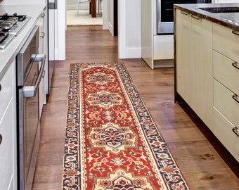 2x10 Red Blue Turkish Runner Rug, 2x10 Turkish Runner, 2x10 Rug, Rugged Handmade Wool Rug, 2x10 Runner Rug, Turkish Runner 2x10, Gift Rugs