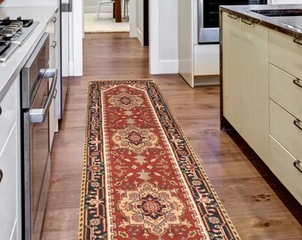 2x10 Turkish Runner, 2x10 Red & Cream Turkish Runner Rug, 2x10, Turkey Handmade Oushak, 2x10 Rug, Oriental Bordered Style, Rug For Hallway