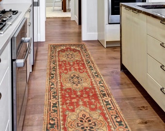 2x9 Copper Red Turkish Runner Rug, 2x9 Turkish Runner, 2x9 Rug, Retro Handmade Wool Rug, 2x9 Runner Rug, Turkish Runner 2x9, Rug For Hallway
