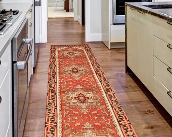 2x10 Red Black Vintage Runner Rug, 2x10 Vintage Runner, 2x10 Rug, Retro Handmade Wool Rug, 2x10 Runner Rug, Vintage Runner 2x10, Antique 60s
