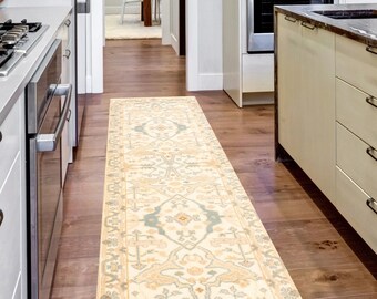 2x12 Cream Beige Oushak Runner Rug, 2x12 Oushak Runner, 2x12 Rug, Wool Handmade Vintage, 2x12 Turkish Runner, Rug For Hallway, 60s Antique