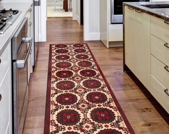 2x9 Vintage Runner, 2x9 Cream Red Vintage Runner Rug, 2x9 Rugs, Tribal Handmade Aesthetic, 2x9, Mid Century Modern Rug, Turkish Runner 2x9