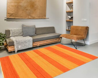 8x10 Area Rug, 8x10 Orange & Red Kilim Rug, Oversized Kilim Rug, Large Area Rug, Aesthetic Handmade Jute Kilim, Kilim Rug 8x10, Mid Century