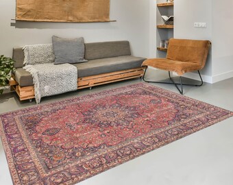 9x12 Area Rug, 9x12 Red & Blue Vintage Rug, Oversize Vintage Rug, Large area Rug, 9x12 Rugs, Retro Handmade Aesthetic, Vintage Rug 9x12, 55s