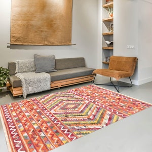 8x10 Area Rug, 8x10 Kilim Rug, 8x10 Dark Red & Orange Kilim Rug, Oversize Kilim Rug, Large Area Rug, Wool Jute Handmade Rug, 8x10 Rug, Gİft