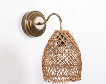 SCONCE LAMP - Copper Tumbled Sconce - Rattan Sconce Lamp - Handmade Sconce Lamp - Clover Sconce Lamp - Mid Century Sconce - Lamp Sconce