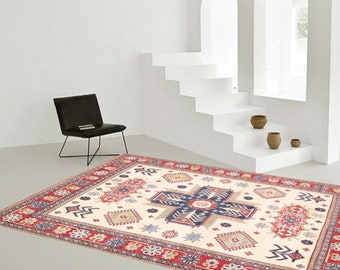 8x10 Cream and Blue Vintage Rug, Oversize Vintage Rug Large Area Rug 8x10 Rug Handmade Wool Rug 8x10 Area Rug Vintage Rug 8x10 Antique 60s