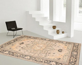 9x12 Light Gray and Brown Vintage Rug 9x12 Vintage Rug Oversize Vintage Rug Large Area Rug Wool Handmade Oushak Rug 9x12 Rug Living Room Rug