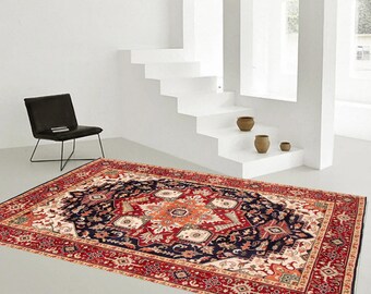9x12 Navy Blue and Cream Vintage Rug, 9x12 Vintage Rug, Oversize Vintage Rug, Large Area Rug, Wool Handmade Rug, 9x12 Rug, 9x12 Turkish Rug