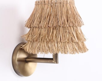 GOLD SCONCE LAMP - Gold Rattan Sconce Lamp - Sconce Lamp - Hand -Crafted Sconce Lamp - Mid Century Modern - L Arm Sconces - Sconces