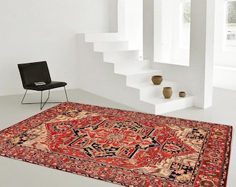 9x12 Red and Blue Turkish Rug, 9x12 Oversize Turkish Rug, Large Area Rug, 9x12 Rug, Wool Handmade Aesthetic, 9x12 Vintage Rug, Bedroom Rug