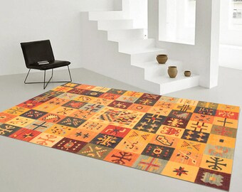 10x14 Blue Yellow Turkish Kilim Rug- 10x14 Oversize Kilim Rug- Large Area Rug- Handmade Wool Jute Kilim Rug- 10x14 Rugs- Soft Pastel Boho