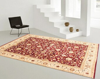 12x15 Vintage Rug- 12x15 Dark Red Cream Vintage Rug- 12x15 Oversize Vintage Rug- Extra Large Area Rug- 12x15 Rugs- Bordered Floral Style 60s