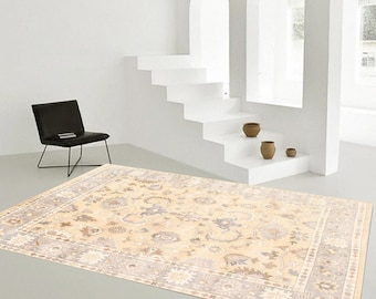 8x10 Cream Beige Vintage Rug, Oversized Vintage Rug, Large Area Rug, 8x10 Rug, Wool Hand Woven Rug, Vintage Rug 8x10, Soft Pastel Bohemian
