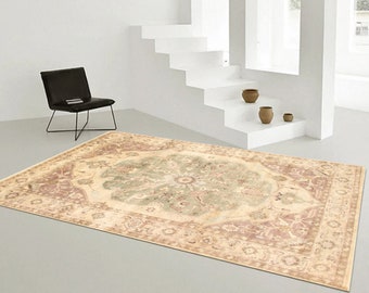 9x13 Oversize Retro Rug, 9x13 Light Khaki Brown Vintage Rug, Large Hand Woven Wool Rug, 9x13 Rug, 8'11" x 12'11" Ft, Rug For Living Room