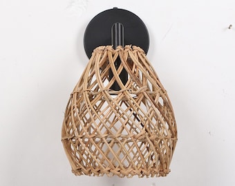 Black Rattan Sconce Lamp, Sconce Lamps, Handmade Wall Sconce Lamp, Lighting Wall Light, Wall Lighting Decor, Mid Ceuntry Lampe Lampe