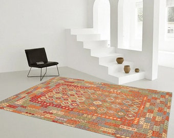 8x11 Area Rug, 8x11 Red Green Kilim Rug, Oversize Kilim Rug, Large Area Rug, 8x11 Rugs, Aesthetic Handmade Kilim, Kilim Rug 8x11, Antique