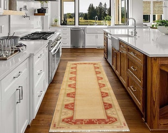 2x9 Cream Red Vintage Runner Rug, 2x9 Vintage Runner, 2x9, Handmade Wool Oushak, 2x9 Runner Rug, Mid Century Modern, 2x9 Turkish Runner, 60s