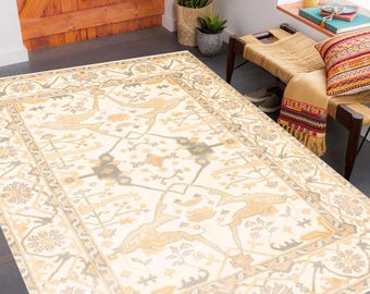 6x9 Soft Pastel Oushak Rug, 6x9 Oushak Rug, 6x9 Rug, Wool Handmade Oushak, 6x9 Area Rug, Shades Of Cream Beige Rug, 6x9 Vintage Rug, Antique