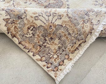 4x7 Beige and Cream Vintage Rug, 4x7 Vintage Rug 4x7 Rug Handmade Wool Rug 4x7 Area Rug 4x7 Turkish Rug Living Room Rug Bedroom Rug 57s Rug