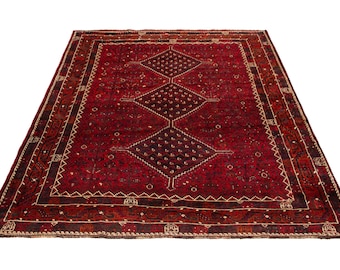 8x10 Red Tribal Vintage Rug, 8x10 Oversize Vintage Rug Large Area Rug 8x10 Rugs Wool Handmade Turkey Rug 8x10 Area Rug 8x10 Turkish Rug 60s