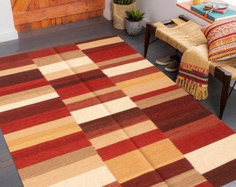 5x8 Red Cream Beige Kilim Rug, 5x8 Kilim Rug 5x8 Rug Wool Handmade Modern Rug 5x8 Area Rug Vintage Rug 5x8 Rug For Living Room Bedroom Rug