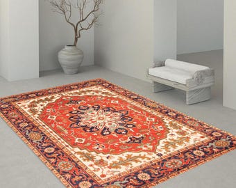 9x12 Vintage Rug, 9x12 Oversize Vintage Rug, Large Area Rug, 9x12 Rug, Handmade Wool Turkish, 9x12 Area Rug, Red Blue Rug, 9x12 Turkish Rug
