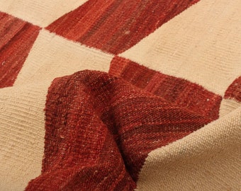 6x8 Red Cream Retro Kilim Rug, 6x8 Kilim Rug, 6x8 Rug, Wool Handwoven Kilim, 6x8 Area Rug, Kilim Rug 6x8, Geometric Style, Rug For Bedroom