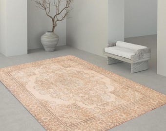 8x10 Vintage Rug, 8x10 Oversize Vintage Rug, Large Area Rug, 8x10, Rustic Handmade Vintage, 8x10 Rug, Brown Beige Carpet, Vintage Rug 8x10
