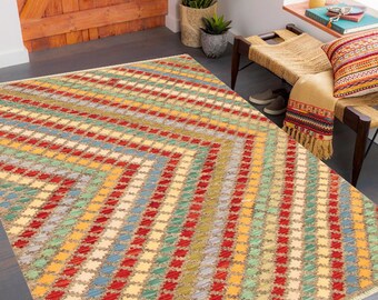 5x6 Colorful Jute Kilim Rug, 5x6 Kilim Rug, 5x6 Rug, Handmade Wool Rug, Bohemian Eclectic Style, Living Room, Bedroom, Farmhouse Decor, 58s