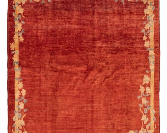 8x8 Area Rug, 8x8 Square Oushak, 8x8 Red Square Oushak Rug, 8x8, Wool Handmade Oushak, 8x8 Rugs, Mid Century Modern Style, Oushak Rug 8x8