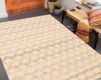 5x8 Area Rug, 5x8 Jute Kilim Rug, 5x8 Cream & Gray Kilim Rug, 5x8 Rug, Handmade Wool Jute Kilim Rug, 5x8 Kilim Rug, Mid Century Modern, 60s