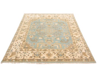 8x10 Light Blue Cream Vintage Rug, 8x10 Oversize Vintage Rug, Large Area Rug, Handmade Wool Oushak, 8x10 Rugs, Living Room Rug  Bedroom Rug