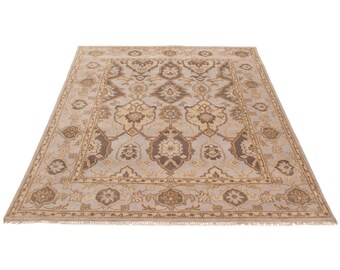 8x10 Brown Cream Soft Vintage Rug, 8x10 Oversize Vintage Rug, Large Area Rug, 8x10 Rug, Hand-Knotted Wool Rug, 8x10 Turkish Rug, Living Room