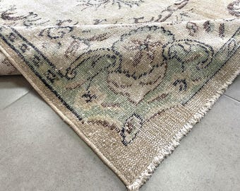 6x10 Light Green and Beige Vintage Rug, 6x10 Vintage Rug 6x10 Rug Large Handmade Wool Rug 6x10 Area Rug Pastel Bohemian 6x10 Turkish Rug 57s