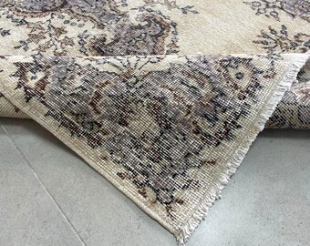 4x7 Cream and Beige Vintage Rug, 4x7 Vintage Rug 4x7 Rug Handmade Wool Turkish Rug 4x7 Area Rug 4x7 Turkish Rug Rugs For Living Room Bedroom
