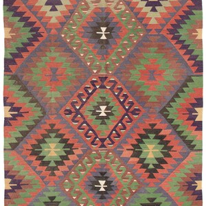5x9 Kilim Rug, 5x9 Turkish Vintage Kilim Rug, 5x9, Handmade Wool Rug, 5x9 Rug, Shade Of Red Green Kilim, Geometric Style, Kilim Rug 5x9, 59s