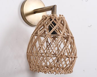 Gold Rattan Sconce Lamp, Sconce Lamps, Handmade Wall Sconce Lamp, Lighting Wall Light, Wall Lighting Decor, Mid Ceuntry Lampe Lampe