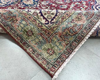 4x8 Red and Blue Vintage Rug, 4x8 Vintage Rug 4x8 Rug Handmade Wool Rug 4x8 Area Rug 4x8 Turkish Rug Oriental Style Rug For Living Room Rug