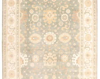 14x18 Teal Gren Retro Oushak Rug- 14x18 Oversize Oushak Rug- Extra Large Area Rug- Handmade Wool Aesthetic Rug- 14x18 Oushak Rug- 60s Rugs