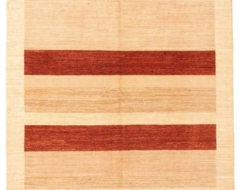 6x6 Area Rug, 6x6 Cream Red Square Vintage Rug, 6x6 Vintage Rug, Modern Handmade Wool Rug, 6x6 Rug, Mid Century Modern, 6x6 Square Rug, Gift