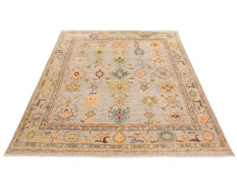 8x10 Rug, 8x10 Oushak Rug, 8x10 Brown Turquoise Oushak Rug, Oversize Oushak Rug, Large Area Rug, 8x10 Area Rug, Handmade Wool Rug, Antique